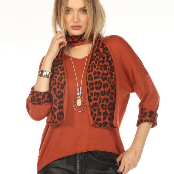 Rust Top With Leopard Print Scarf - Picture 15 of 16